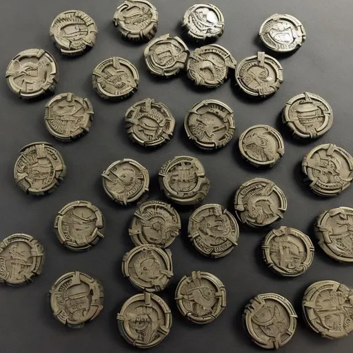 Prompt: warhammer 40,000 necron coins, surprise me