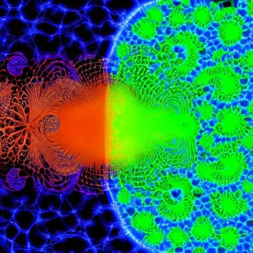 Prompt: mandelbrot sound waves calm-colored spreading forward and giant neurons in the background 