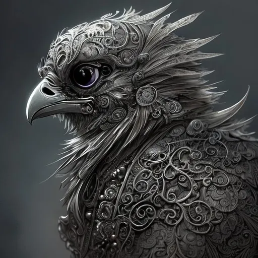 Prompt: Tiny cute adorable baby raven knight, intricate design portrait, insanely detailed and intricate, elegant, ornate, filigree, jean - baptiste monge , Pixar style character, old school