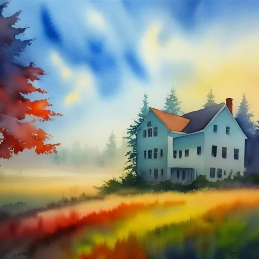 Prompt: (masterpiece, best quality:1.2), A watercolor painting of an abandoned house on a misty morning