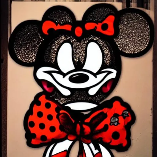 Prompt: minnie mouse zombie creepy