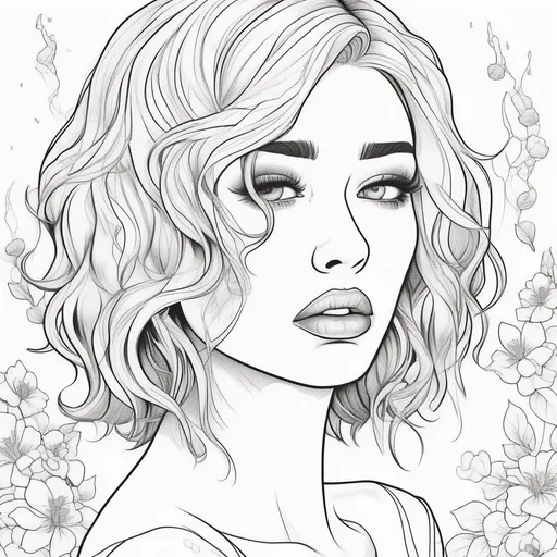 Prompt: Women crying blood, in the style of a coloring book page, beautiful line art, clear details, clean line art, clear line art, bold outline, beautiful face, bob cut hairstyle, white background, black and white, no color, coloring page