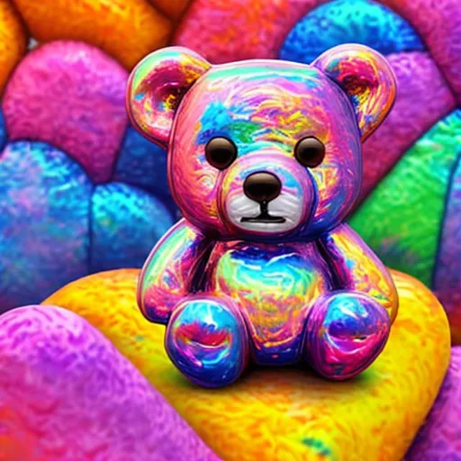 Prompt: Miniature teddy bear in the style of Lisa frank