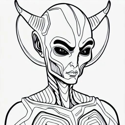 Prompt: Coloring page of female alien character portrait