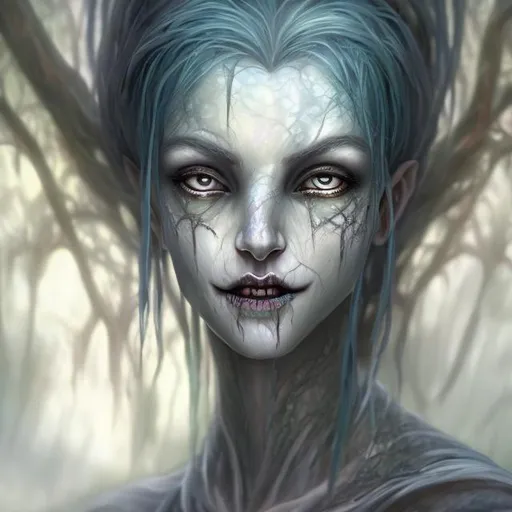 Prompt: realistic fantasy horror portrait of a transparent female banshee ghost elf