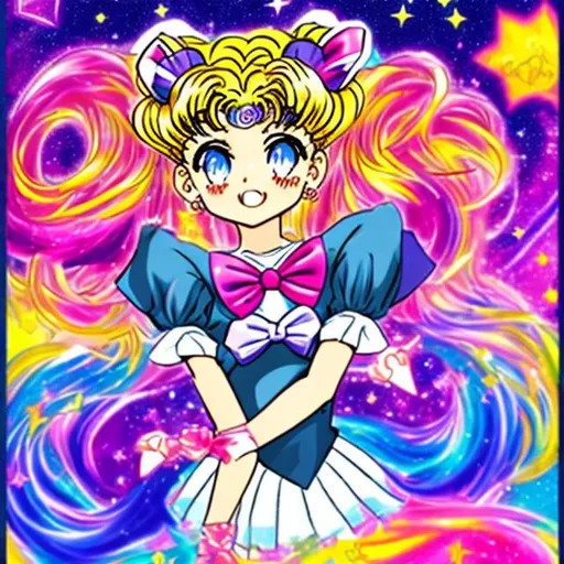 Prompt: Sailor moon in the style of Lisa frank