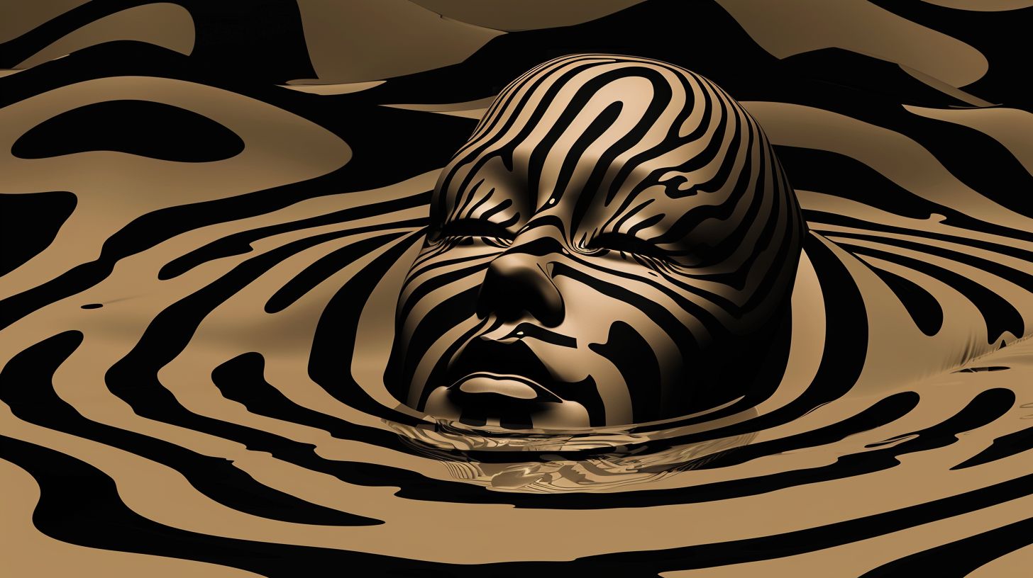 Prompt: vector striped face emerge from the striped liquid