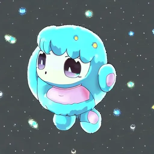 Prompt: A cute new Keramon evolution based off of outerspace, nostalgia and pastel colours