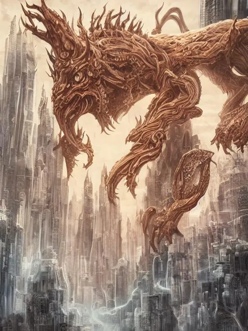 Prompt: Portrait of chaos monster with, cityscape, perfect composition, hyperrealistic, super detailed, 8k, high quality, trending art, trending on artstation, sharp focus, studio photo, intricate details, highly detailed