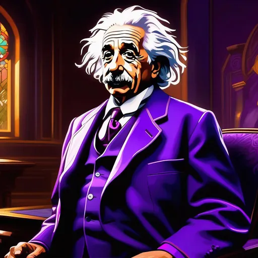 Prompt: Albert Einstein in Saints Row, cartoony, purple atmosphere, extremely detailed painting by Greg Rutkowski and by Henry Justice Ford and by Steve Henderson