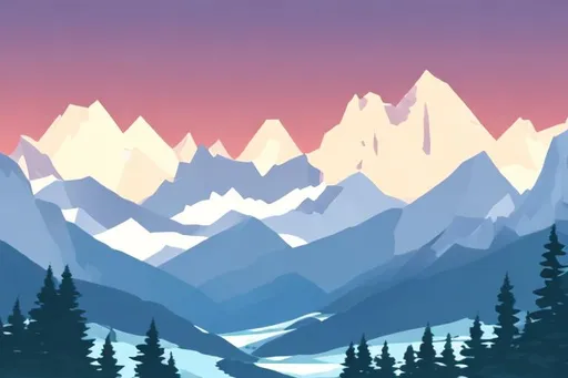 Prompt: three snow-capped rocky mountains, simplistic anime style