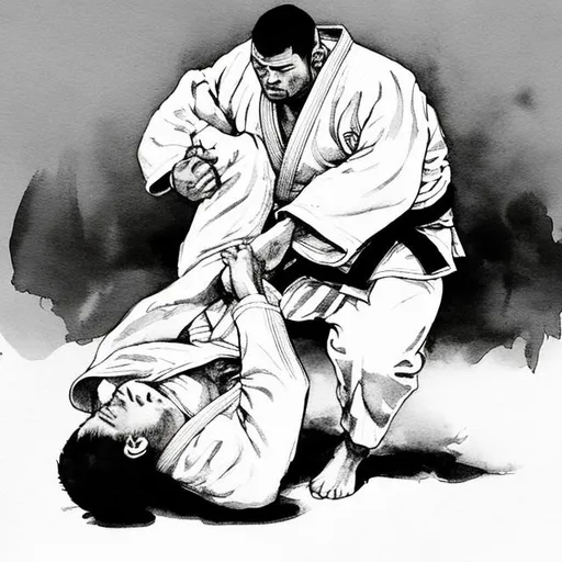 Prompt: judo throws drawn in ink 