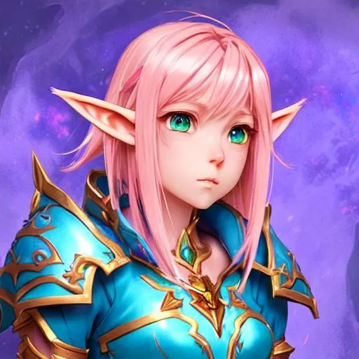 Prompt: female astral elf oath of wile Paladin character concept art and illustration by akihiko yoshida, style of pixar, amazing detailed face closeup, short pink hair, big beautiful eyes swirl with iridescent colors, wearing traveler's clothes, action, madhouse and kyoani character face, cute, pretty girl, portrait, pixiv, artstation, spectacular details, Volumetric Lighting, Dramatic lighting