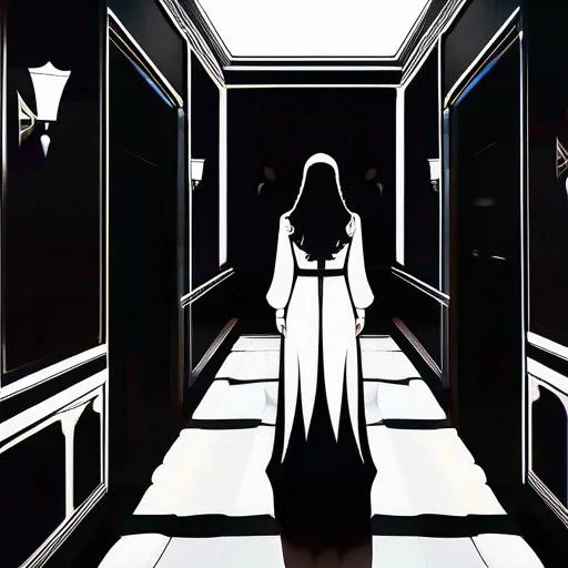 Prompt: concept art of a dark and steamy entity (((putting its hands around the neck of a young girl))) in a corridor, the girl is highly realisting and wears a white nightdress and her face expresses fear and suffering, the entity is threatening, dark, gothic, perfect lightning, accurate anatomy, very fine details, intricate scene, symmetrical facial features, gloomy, highly realistic, trending on Artstation and Unreal Engine, 4K