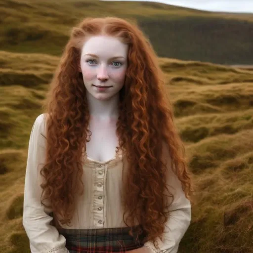 Lass from scotland in 18th century,red curly long ha... | OpenArt