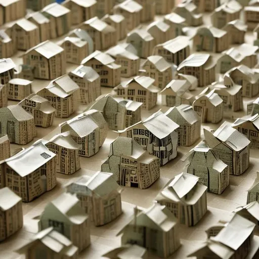 Prompt: paperhouses made of money describing the financial restrictions 
