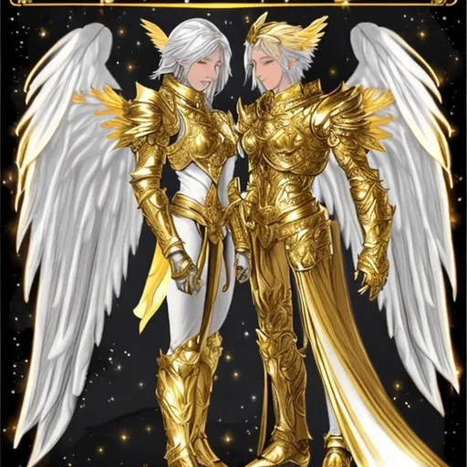 Prompt: A fantasy angelic knight with a shining gold armor made of light with golden wings like a Garuda