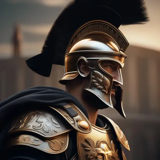 Prompt:  Poster art, high-quality high-detail highly-detailed Centurion of Roman Army, masterpiece with detailed face 4k, trending on artstation, octane render, full form, epic, 8k HD, sharp focus, ultra realistic clarity. Hyper realistic, Detailed face, portrait, realistic, close to perfection, wearing lorica segmentata color black , wearing carbon black fibre Armour, full body, high quality cell shaded illustration, ((full body)), dynamic pose, perfect anatomy, centered, freedom, soul, Black short hair, approach to perfection, cell shading, 8k , cinematic dramatic atmosphere, watercolor painting, global illumination, detailed and intricate environment, artstation, concept art, fluid and sharp focus, volumetric lighting, cinematic lighting, Black Color Armor, background battle