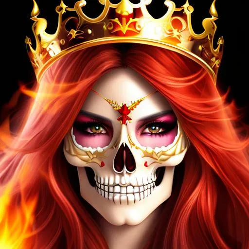 Prompt: Flaming skull wearing a crown anime style