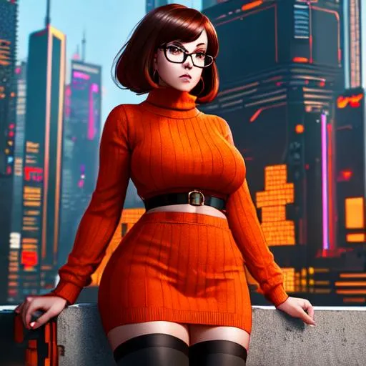 Cyberpunk art, Velma from Scooby Doo, brown hair, th... | OpenArt