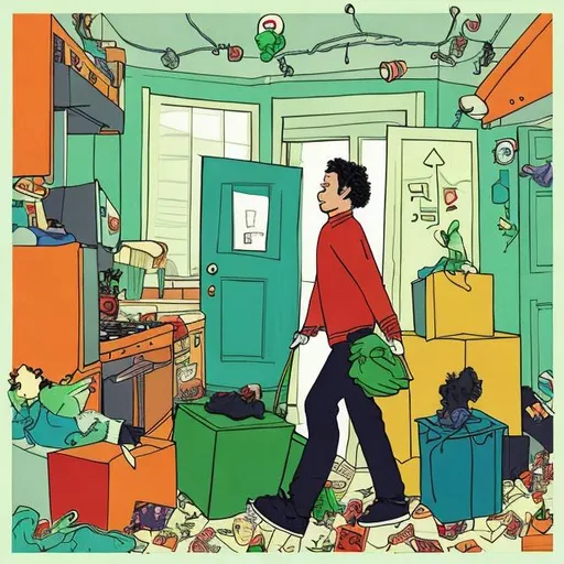 Prompt: Album cover represents moving out of a toxic apartment while turning 20 years old
 