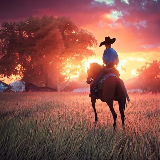 Prompt: pixar style, outlaw cowboy, by Alex Ross, octane render, award winning photography, sunset, dusk lighting, 8k, Redshift Render, ray tracing, epic, ultra realistic, 120mm lens, f/2.8, bokeh effect, by ross tran,