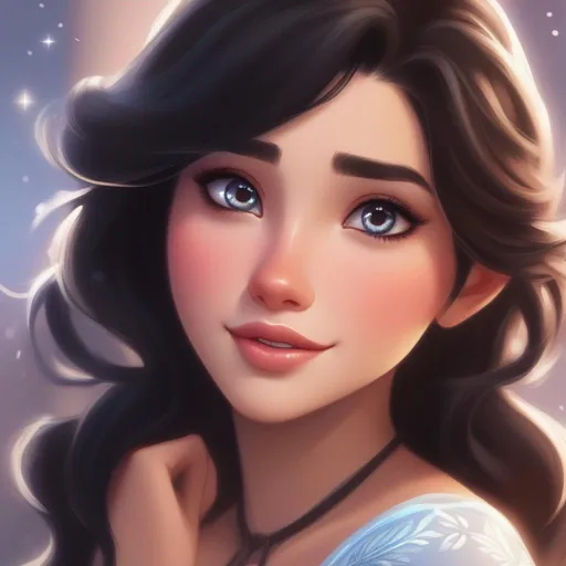 Prompt: elsa's black haired, brown eyed cousin