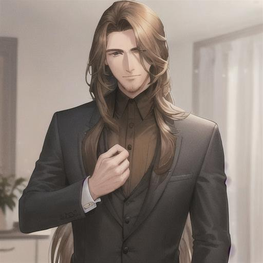 A handsome man, his hair long but brown