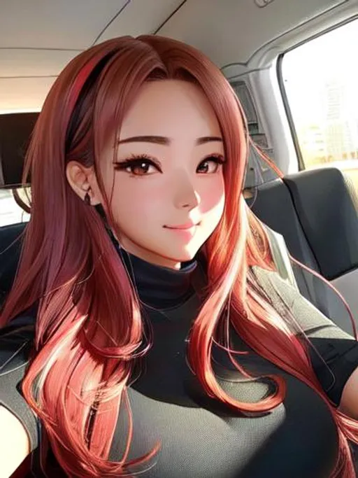Dark brown hair anime adult girl with black highlights