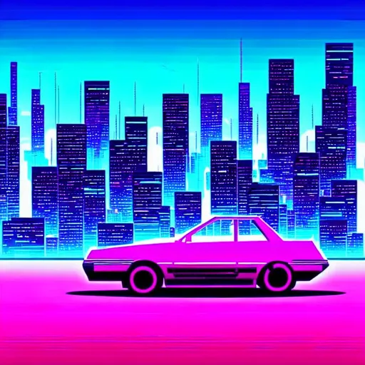 Prompt: Synthwave, city, car