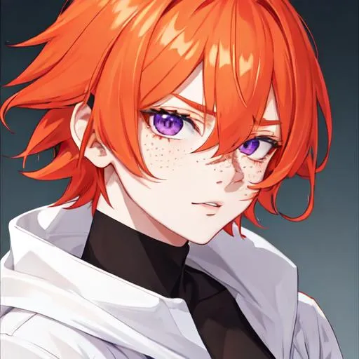Prompt: Erikku male (short ginger hair, freckles, right eye blue left eye purple) UHD, 8K, Highly detailed, insane detail, best quality, high quality, casual outfit, full body