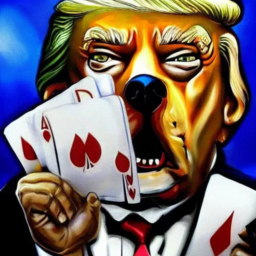 Prompt: Donald Trump in the famous Poker Dogs painting