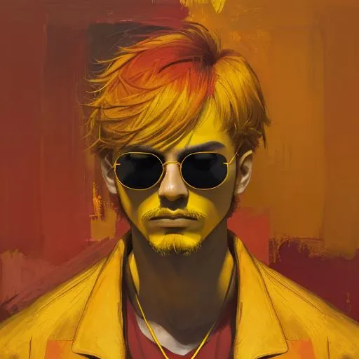 Prompt: abstract. a man in shades of yellow, orange and red