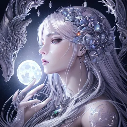 Beautiful moon goddess covered in nightly glow with... | OpenArt
