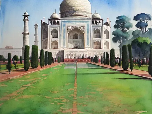 Prompt: Taj Mahal India watercolor.


