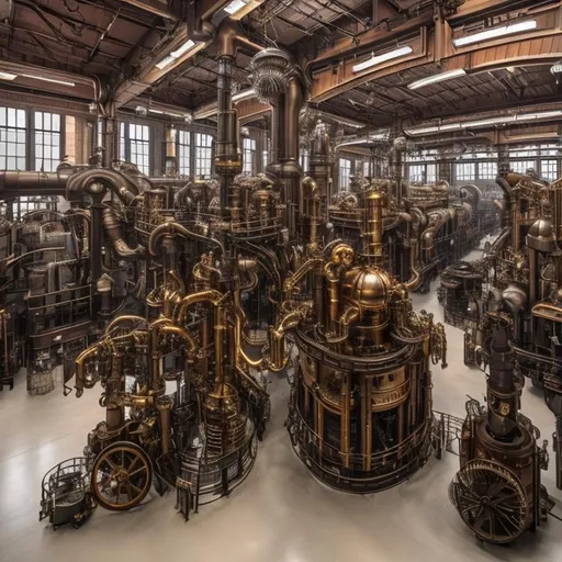 Prompt: A mechanical turn of the century steampunk factory  16k