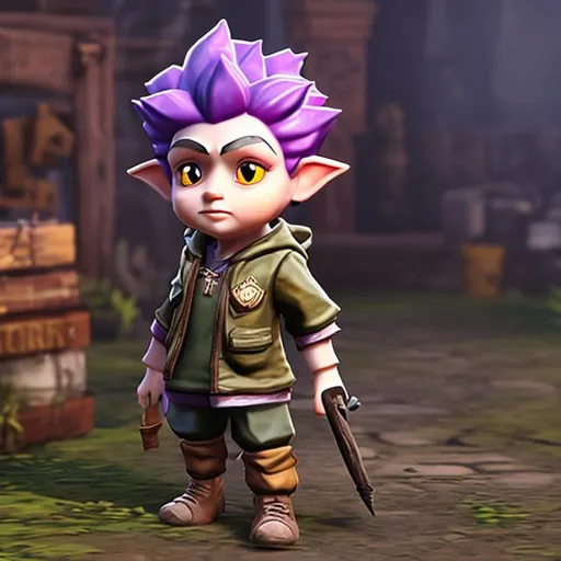 Prompt: an rpg-style gnome with the appearance of 12 years old wearing student clothes, light skin and black hair