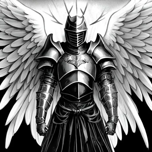 Prompt: black and white knight with angel wings
