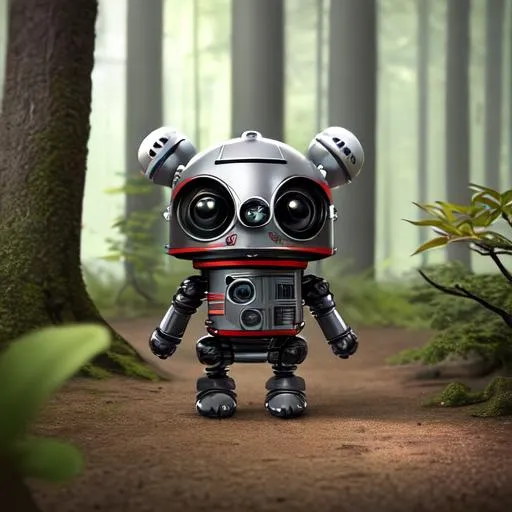 Prompt: physical render engine of a tiny cute and adorable ninja droid in a forest, 3d render, cartoon, hyper realistic, highly detailed, surrealism, super cute, trending on artstation designed by dieter rams