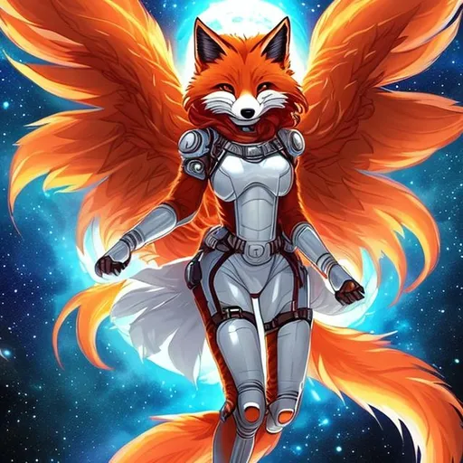 Prompt: angelic andromorphic humanoid furry fox girl 
drone weaving the fabric of space and time and creating 