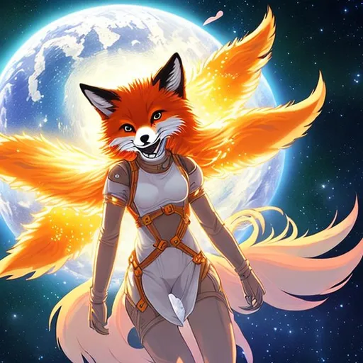 Prompt: angelic humanoid furry fox girl 
drone weaving the fabric of space and time and creating 
