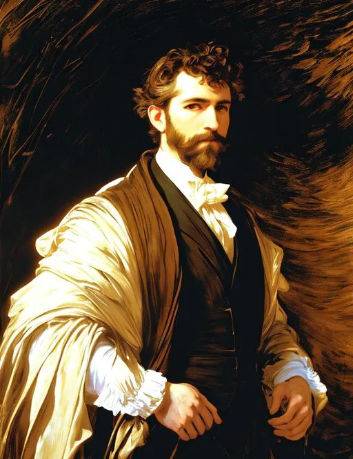 Prompt: Portrait of William Rutherford Mead photograph by Caravaggio, john singer sargent, juan luna, claude monet volumetric lighting, flowing cloth, 16k, hyperrealism, Very detailed, zoomed-out view, full body of a character in view, standing