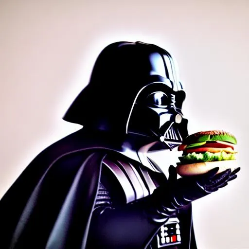Prompt: Darth Vader eating a hamburger. 