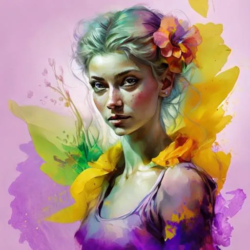 Prompt: fairy goddess with spring colors, realistic, closeup