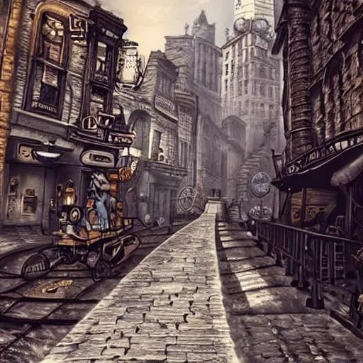 Prompt: steampunk road