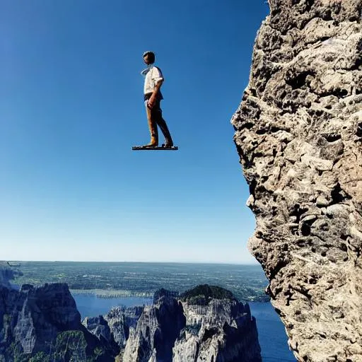 Prompt: A guy standing above cliff 