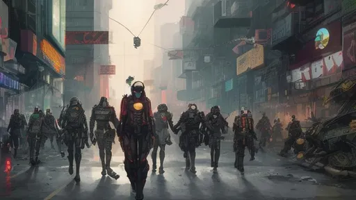 Prompt: Cyberpunk mechs, Riots in the streets, corporate corruption, cities burning, and a single flower in the chaos, tear gas, gas masks, pills, cash money