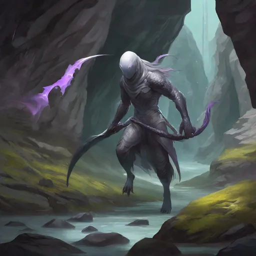 Prompt: {{{{{{{Gelatinous Body}}}}}}}, Full Body Grey Skin, Grey Slime Body, humanoid claws, slender lizard tail, {{no facial features}}, {no face},{{{no eyes}}}, floating psionic daggers around, fantasy setting, cave background, combat stance, colored, Ultra high quality, Slenderman build, sketch, drawing