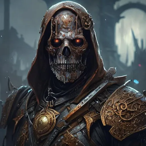 Prompt: A digital painting of an undead man with decaying flesh wearing rusted medieval armor,    concept art, super detailed, 8k, high quality, trending art, trending on artstation, sharp focus, intricate details, by greg rutkowski