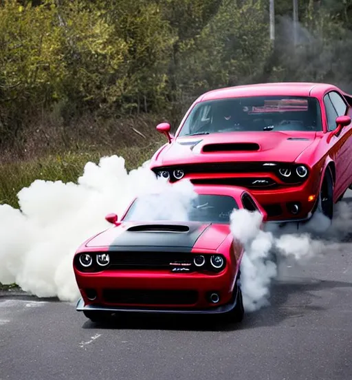 Prompt: dodge demon drifting with smoke behind car